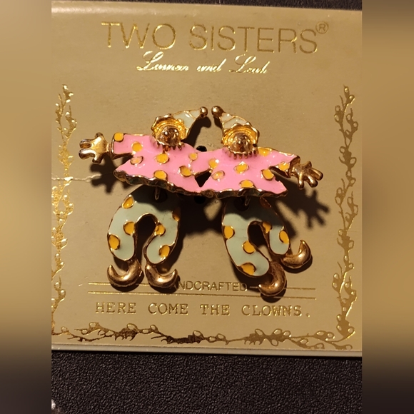 Vintage rare two sisters double moving clowns brooch - Picture 1 of 4